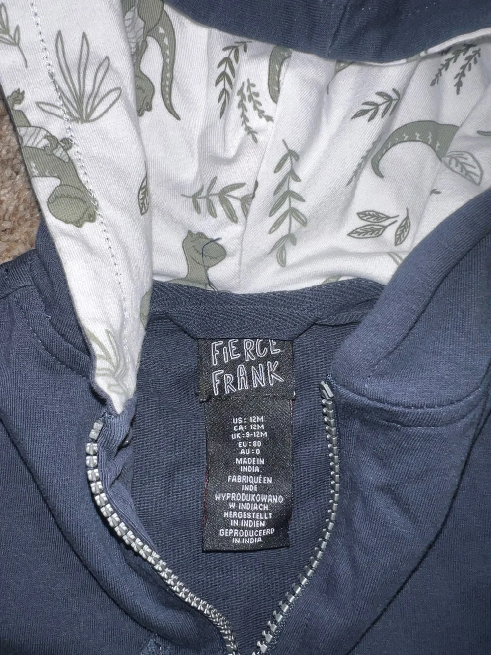 OshKosh B'gosh Fierce Frank Navy Dino Zip Hoodie with Gray Joggers 12m Set